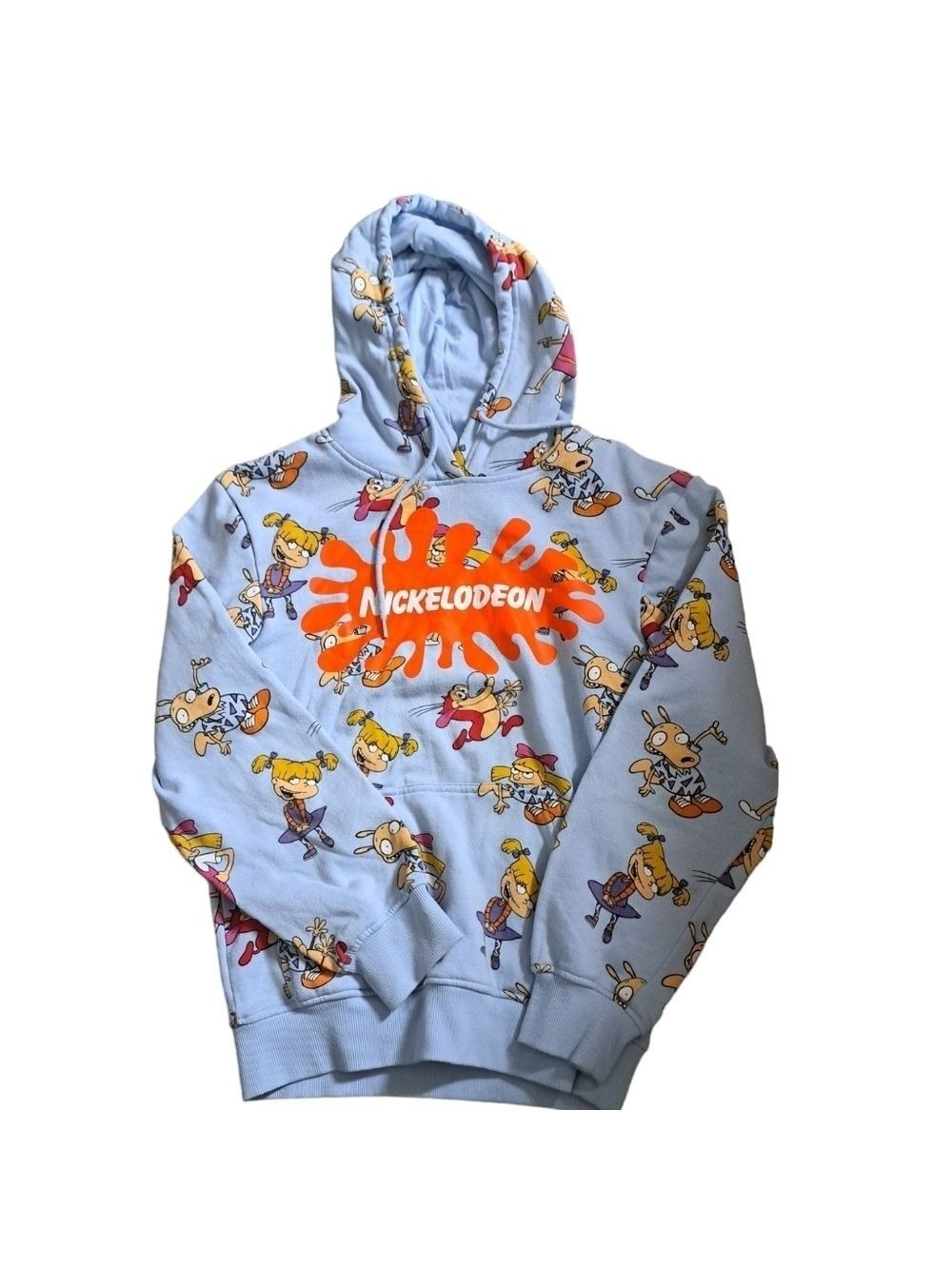 NICKELODEON hooded sweatshirt sweater baby blue all over graphics cartoons XS